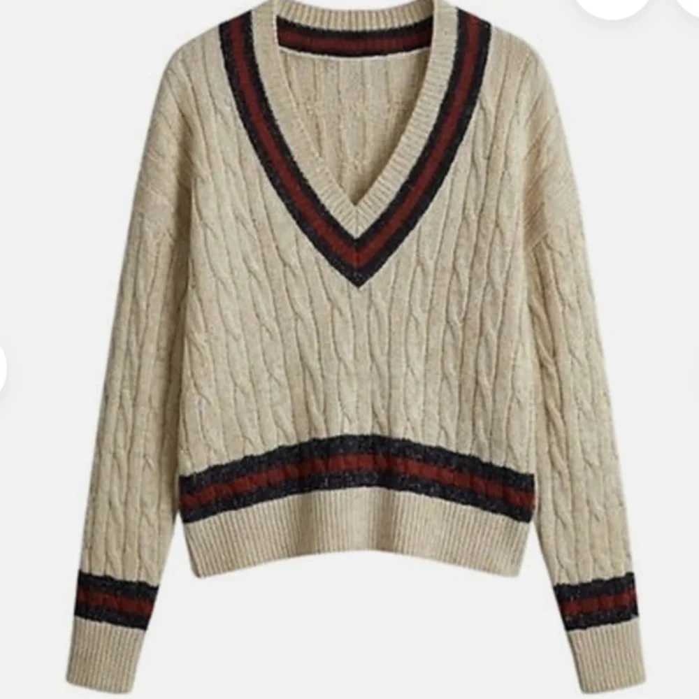 NWT TUCKERNUCK Garnet and Navy Stripe Gold Metallic Morrissey Sweater Size L - Picture 7 of 15